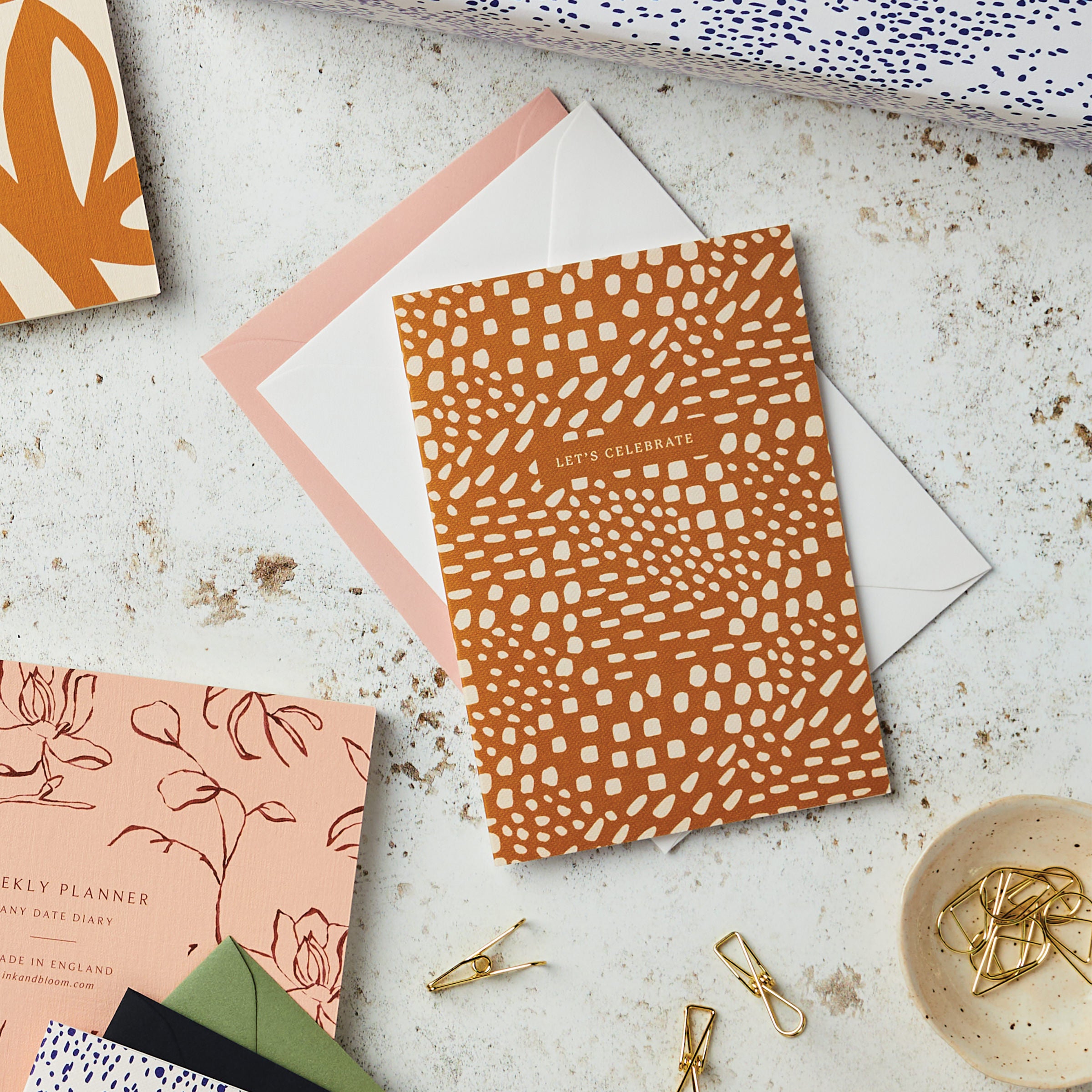 Let's Celebrate Abstract Pattern Mustard Card