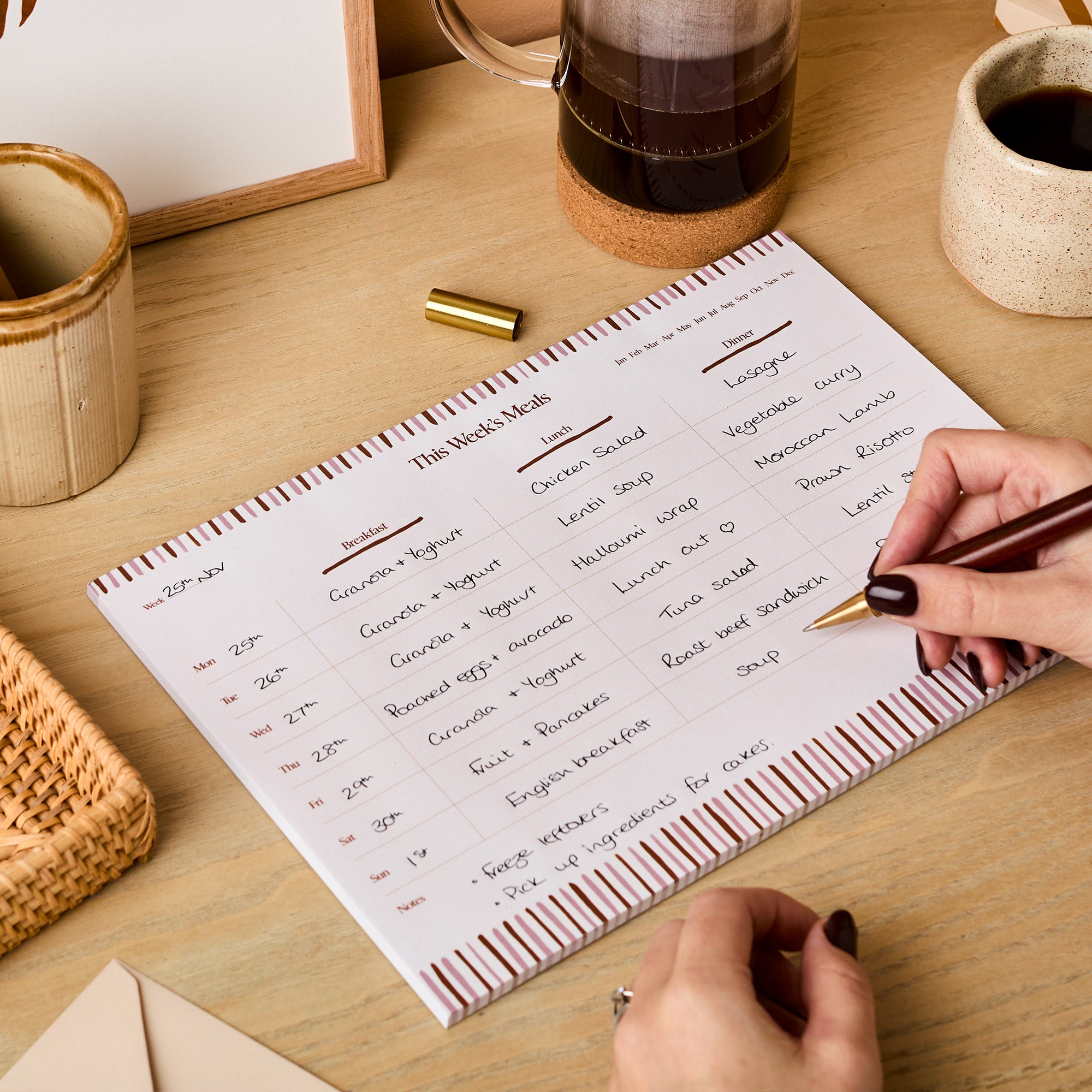 A4 Meal Planner Desk Pad in Stripes