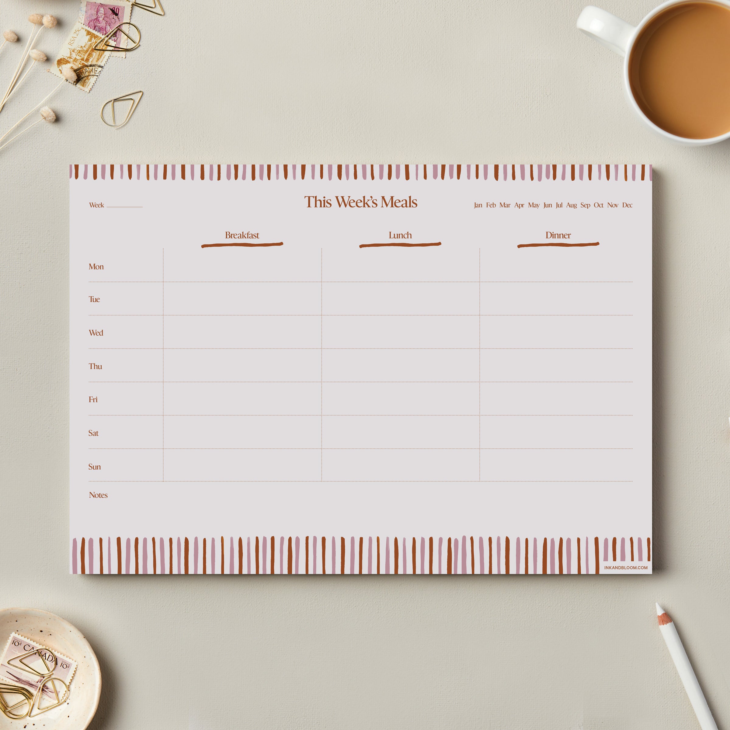 A4 Meal Planner Desk Pad in Stripes