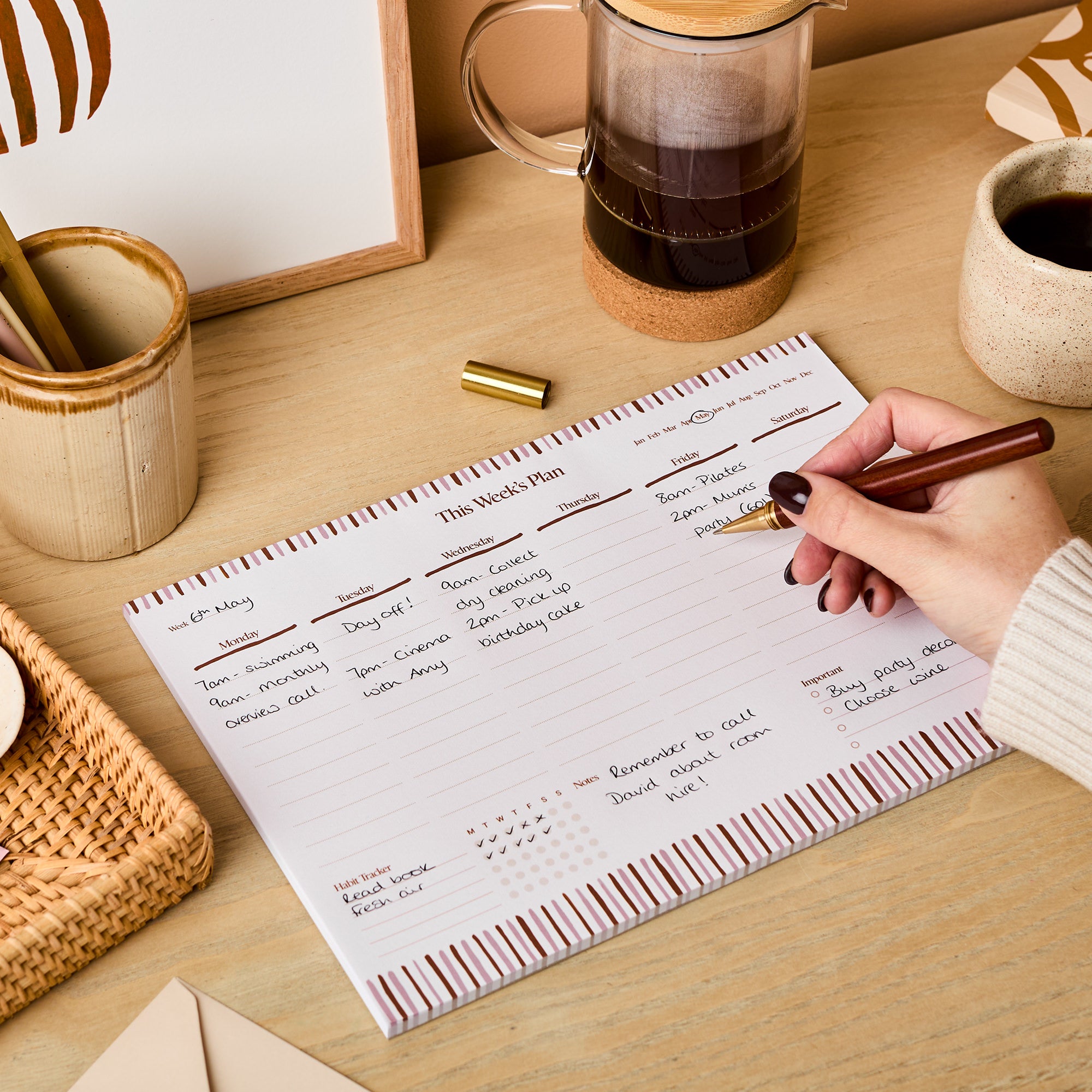 A4 Weekly Planner Desk Pad and Habit Tracker in Stripes